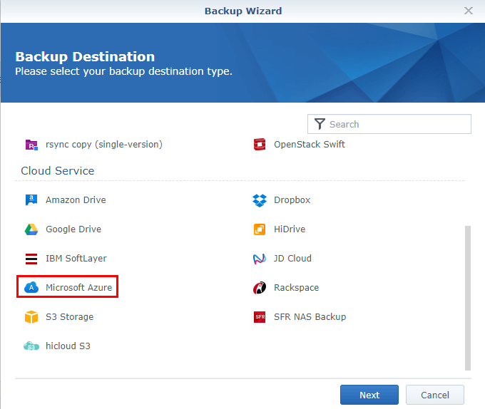 Screenshot of Synology HyperBackup