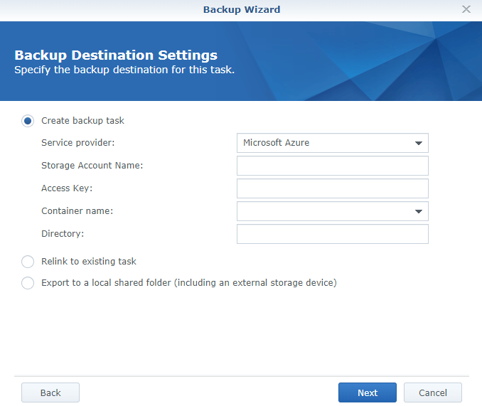 Screenshot of Synology HyperBackup