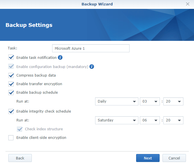 Screenshot of Synology HyperBackup