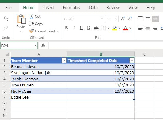 Excel Worksheet Screenshot