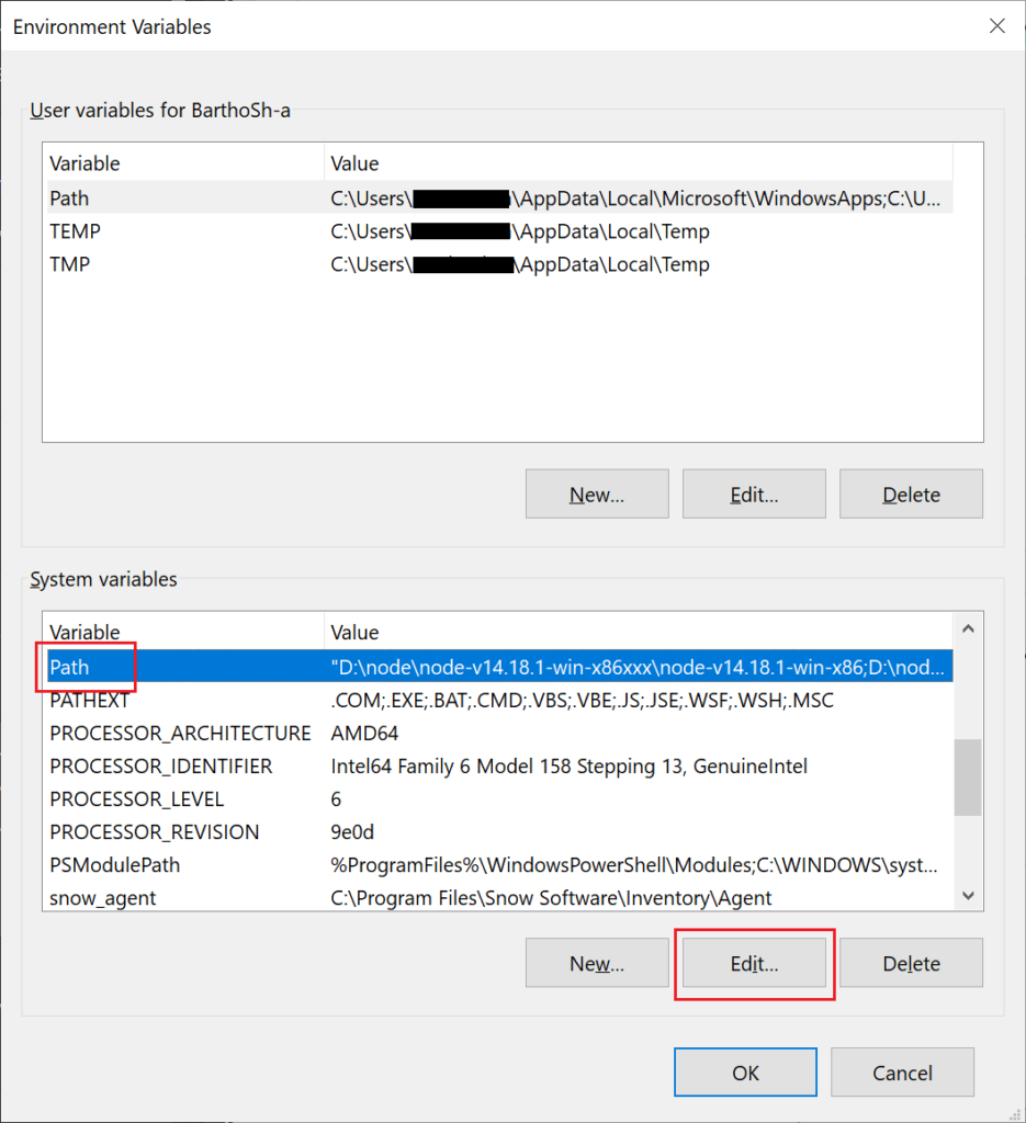 Windows Environment Variables Settings Screenshot